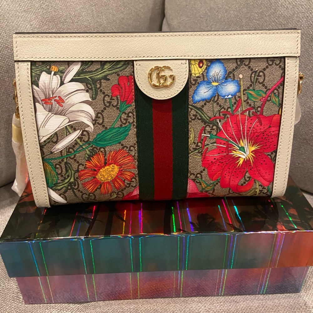 NEW Gucci GG Supreme Flora Ophidia Chain shoulder bag - Picture 2 of 15